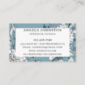 Carte De Visite Floral moderne Fleur sauvage Botanique Bleu Blanc (Dos)