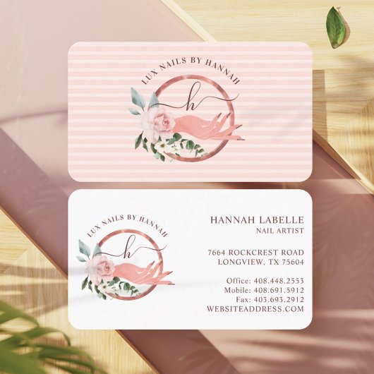 Carte De Visite Floral Nail Art Manicure Hand Salon Monogramme Log