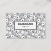 Carte De Visite Floral noir & blanc élégant, Moderne & tendance (Devant)