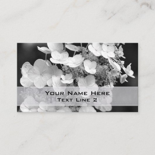 Carte de visite floral noir blanc Hydrangea (Devant)