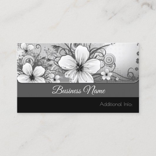 Carte de visite floral noir et blanc (Devant)