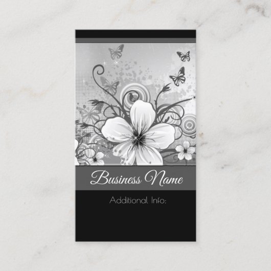 Carte de visite floral noir et blanc 2 (Devant)