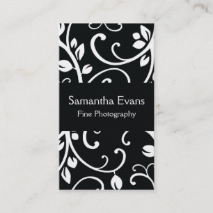 Carte de visite floral noir et blanc de vigne