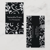 Carte de visite floral noir et blanc de vigne (Devant / Derrière)