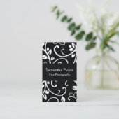 Carte de visite floral noir et blanc de vigne (Debout devant)