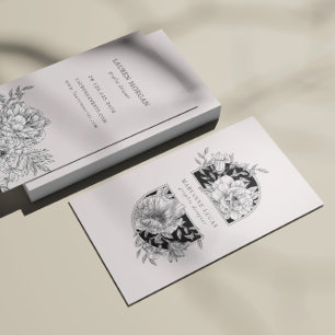 Carte De Visite Floral noir et blanc élégant