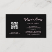 Carte De Visite Floral noir rose rose or | Busine de code QR (Dos)