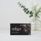 Carte De Visite Floral noir rose rose or | Busine de code QR (Debout devant)
