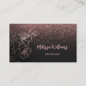 Carte De Visite Floral noir rose rose or | Code QR (Devant)