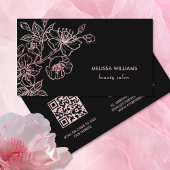 Carte De Visite Floral noir rose rose or | Code QR