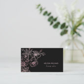 Carte De Visite Floral noir rose rose or | Code QR (Debout devant)