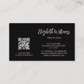 Carte De Visite Floral noir rose rose or | Code QR (Dos)