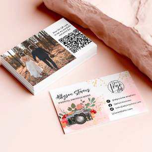 Carte De Visite Floral or rose photo logo photo code qr