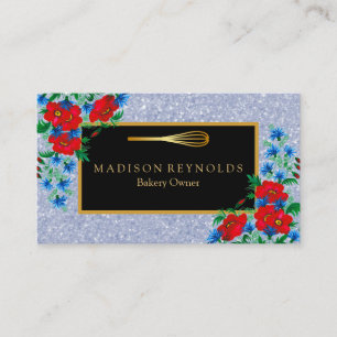 Carte De Visite Floral Parties scintillant or boulangerie Chef Whi