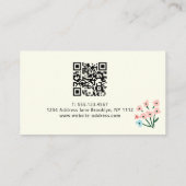 Carte De Visite Floral Pastel Pink Blue Flowers Pattern QR Code (Dos)