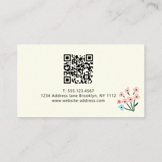 Carte De Visite Floral Pastel Pink Blue Flowers Pattern QR Code (Dos)