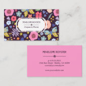 Carte De Visite Floral Pattern Dark Plum & Mauve Business Card (Devant / Derrière)