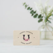 Carte De Visite Floral Pink Horseshoe Farm Ranch Riding Instructor (Debout devant)