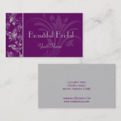 Carte de visite floral pourpre et argenté de (Devant / Derrière)