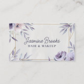 Carte De Visite Floral pourpre et or élégant (Devant)