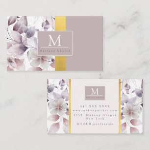 Carte De Visite Floral Purple et or nature nom monogramme