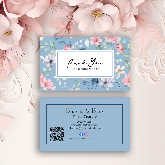 Carte De Visite Floral QR Code Business Thank You Card Insert