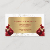 Carte De Visite Floral Red Roses Gold personnalisable (Dos)