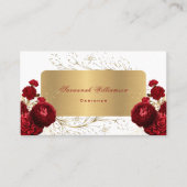 Carte De Visite Floral Red Roses Gold personnalisable (Devant)