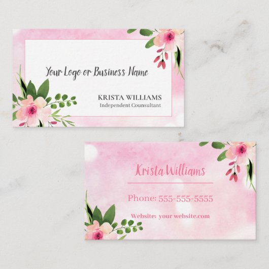Carte De Visite Floral rose (Devant / Derrière)