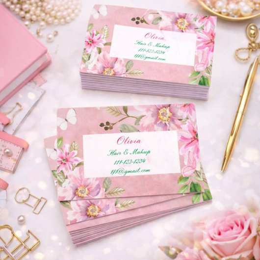 carte de visite floral rose