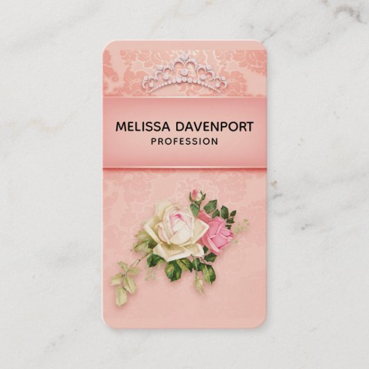 Carte De Visite Floral rose avec Diamond Tiara Princess Design (Devant)