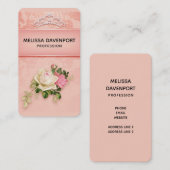 Carte De Visite Floral rose avec Diamond Tiara Princess Design (Devant / Derrière)