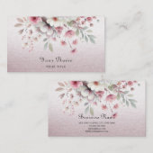 Carte de visite floral rose blanc moderne (Devant / Derrière)