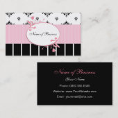 Carte De Visite Floral rose chic de damassé noire et blanche (Devant / Derrière)