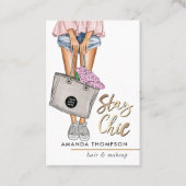 Carte de visite floral rose et bleu Denim (Devant)