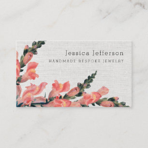 Carte De Visite Floral rose Faux Lin Texture Delicate Moderne