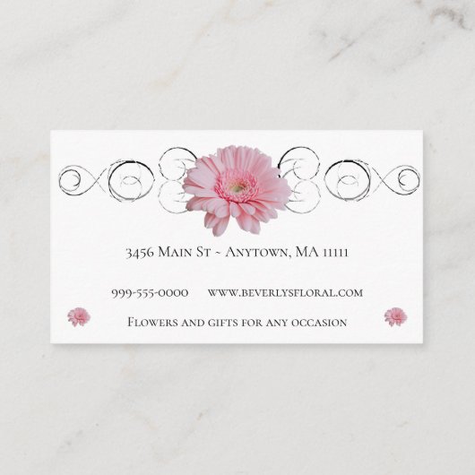 Carte de visite floral rose Gerber Daisy (Dos)