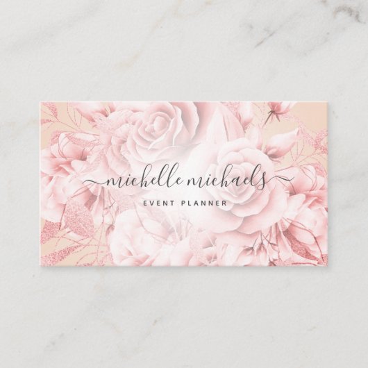 Carte De Visite Floral Rose Gold Blush Script moderne (Devant)