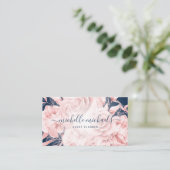 Carte De Visite Floral Rose Gold Navy Script moderne  (Debout devant)