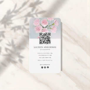 Carte de visite floral rose moderne avec photo et