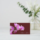 Carte De Visite Floral rose orchidée calligraphie rouge foncé (Debout devant)
