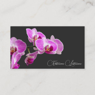 Carte De Visite Floral rose orchidée florale calligraphie gris fon