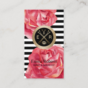 Carte De Visite Floral rouge de rayures modernes de salon de