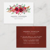 Carte De Visite Floral rouge et rose de Bourgogne (Devant / Derrière)