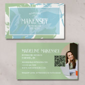 Carte De Visite Floral Script QR Code Design d'intérieur photo