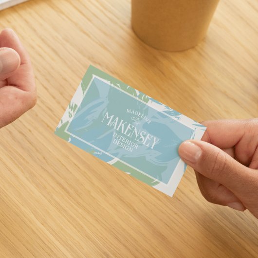 Carte De Visite Floral Script QR Code Design d'intérieur photo