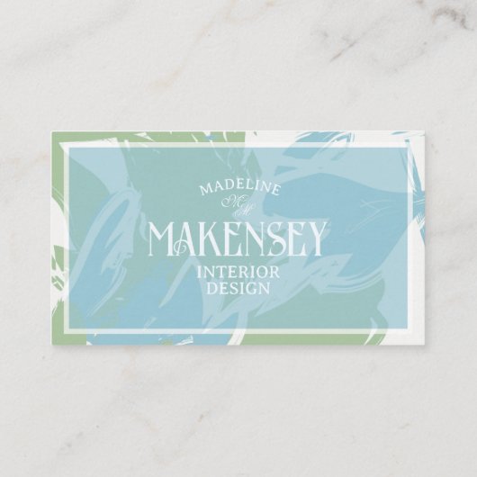 Carte De Visite Floral Script QR Code Design d'intérieur photo (Dos)