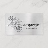 Carte De Visite *~* Floral Silver QR LOGO PHOTO Fleur élégante  (Devant)