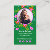 Carte De Visite Floral Social Media Photo Grid, QR Code (Devant)