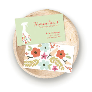 Carte De Visite Floral Spray Bouteille Maison Nettoyage Logo Affai